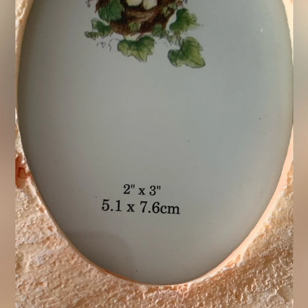 Pale Orange Rectangular Stone Picture Frame with Small Oval 2” x 3” Window